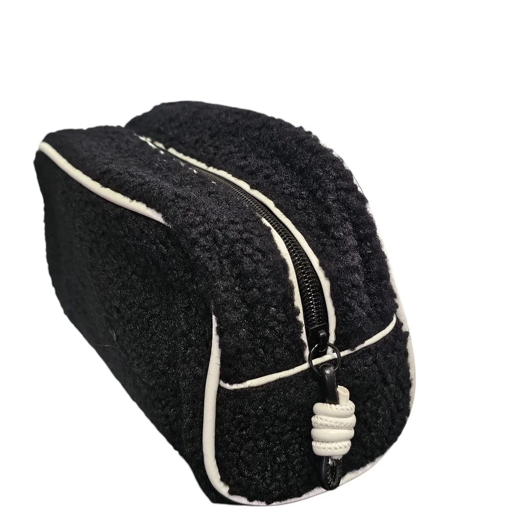 Bluemercury Sherpa Makeup Bag Cosmetic Travel Case Toiletry Organizer Black Whit
